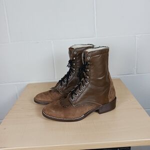 Vtg Laredo Womens Brown Lace Up‎ Leather Roper Boots Size 3.5 M Western Boho